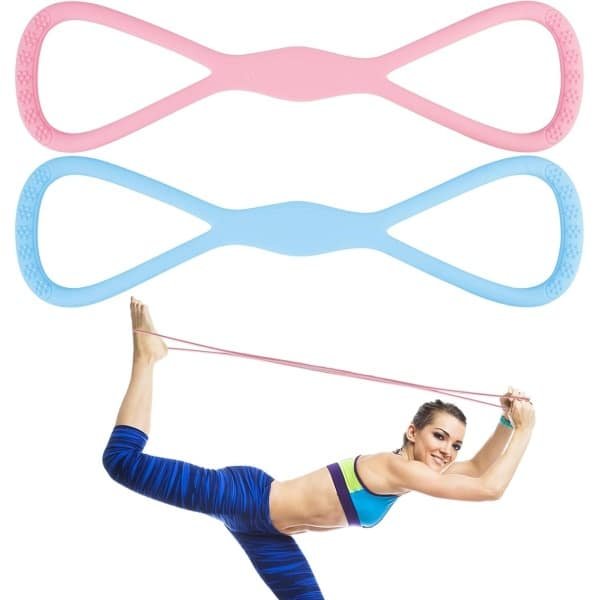 Weerstandsband Set - Armbanden Oefenband - Krachttraining Thuis - 8-vormig Design - 45x12cm - Roze Blauw