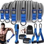 Weerstandsbanden Set - Fitness Banden - Krachttraining Thuis - Inclusief Handvatten Enkelbanden - Tot 300 lbs - Blauw
