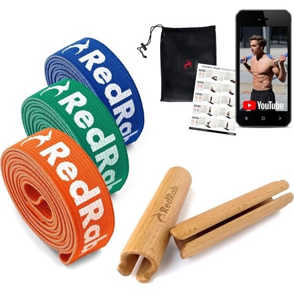 Weerstandsbanden Set - Fitness Elastieken - Krachttraining Thuis - Stof met Handvatten - 7x12 cm