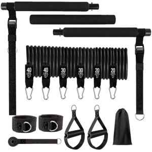 Weerstandsbanden Set Pro - Pilates Bar - Weerstandsbanden - Fitness Bar - Pilates Stick - Inclusief 6 Weerstandsbanden - Crossfit - Zwart