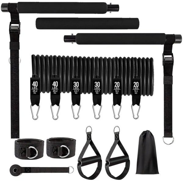 Weerstandsbanden Set Pro - Pilates Bar - Weerstandsbanden - Fitness Bar - Pilates Stick - Inclusief 6 Weerstandsbanden - Crossfit - Zwart