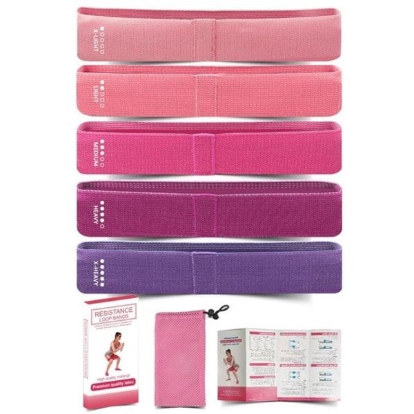 Weerstandsbanden Set van 5 - Fitness Elastieken van Latex | Booty Bands voor Billen, Benen, Yoga & Krachttraining + Draagtas
