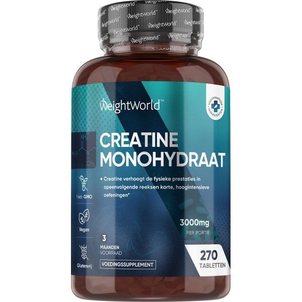 WeightWorld Creatine Monohydraat - 3000 mg - 270 vegan creatine monohydrate tabletten voor 3 maanden