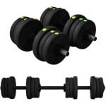 Wishdor - Halterset 2-In-1 - Verstelbaar - Antislip Greep - Voor Krachttraining Thuis - Kunststof - Zwart - 20 Kg