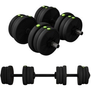 Wishdor - Halterset 2-In-1 - Verstelbaar - Antislip Greep - Voor Krachttraining Thuis - Kunststof - Zwart - 20 Kg