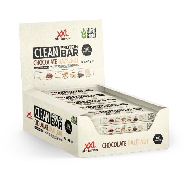 XXL Nutrition - Clean Protein Bar - 12g Eiwit, Pure Eiwitreep, Zonder Onnodige Toevoegingen, Rijk Aan Vezels - Chocolade Hazelnoot - 16 Pack