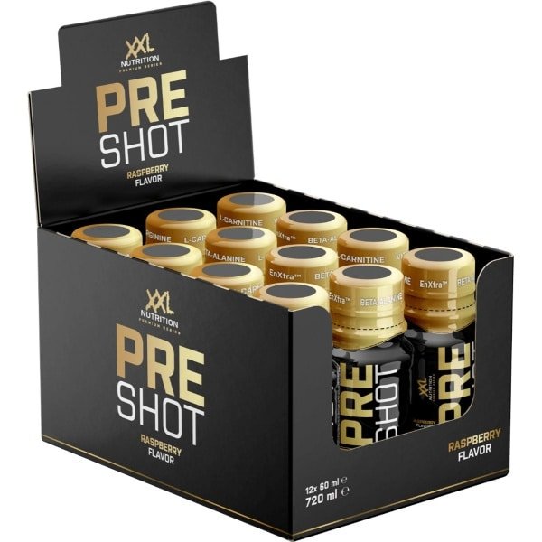 XXL Nutrition - Pre-Shot - Raspberry - Pre-Workout Shot Met Cafeïne Arginine Beta-Alanine EnXtra L-Carnitine - 12×60 ml