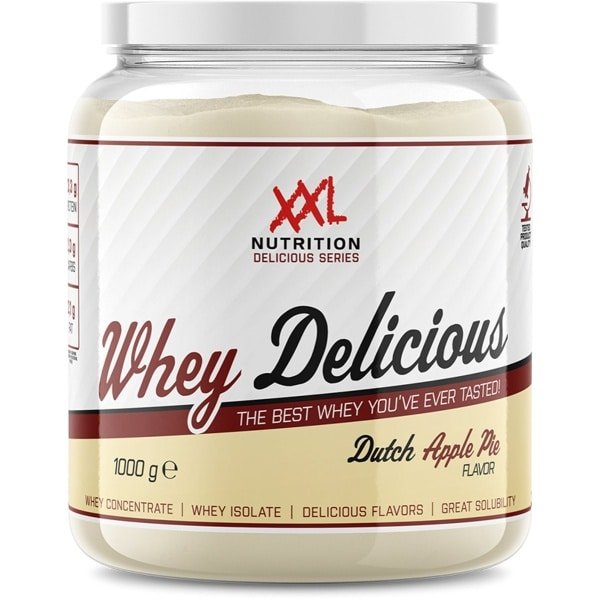 XXL Nutrition - Whey Delicious - 80% Eiwit - Appeltaart - Wei Eiwitpoeder met BCAA & Glutamine, Proteine Poeder, Eiwit shake, Whey Protein - Diverse Smaken - 1000 gram (33 shakes)