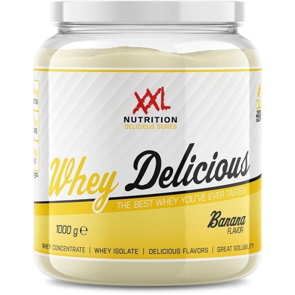 XXL Nutrition - Whey Delicious - 80% Eiwit - Banaan - Wei Eiwitpoeder met BCAA & Glutamine, Proteine Poeder, Eiwit shake, Whey Protein - Diverse Smaken - 1000 gram (33 shakes)