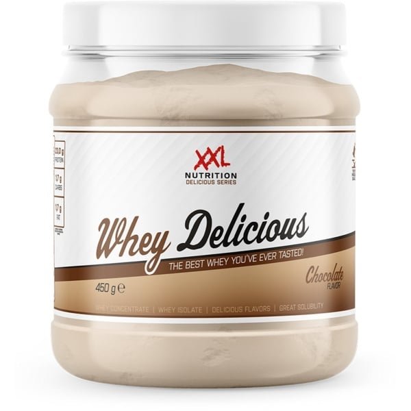 XXL Nutrition - Whey Delicious - 80% Eiwit - Chocolade - Wei Eiwitpoeder met BCAA & Glutamine, Proteine Poeder, Eiwit shake, Whey Protein - Diverse Smaken - 450 gram (15 shakes)