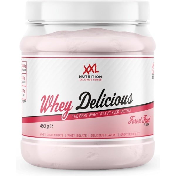 XXL Nutrition - Whey Delicious - 80% Eiwit - Forest Fruit - Wei Eiwitpoeder met BCAA & Glutamine, Proteine Poeder, Eiwit shake, Whey Protein - Diverse Smaken - 450 gram (15 shakes)