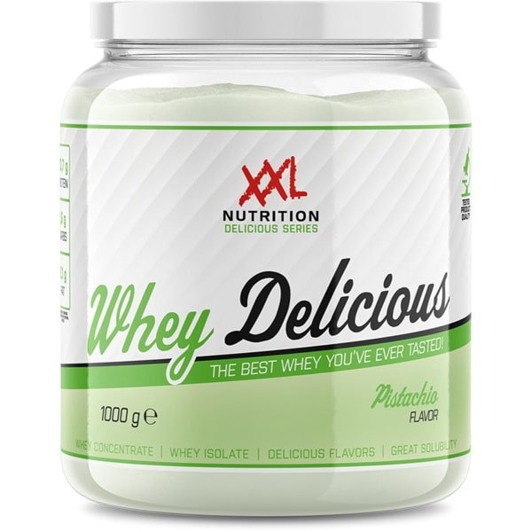 XXL Nutrition - Whey Delicious - 80% Eiwit - Pistache - Wei Eiwitpoeder met BCAA & Glutamine, Proteine Poeder, Eiwit shake, Whey Protein - Diverse Smaken - 1000 gram (33 shakes)