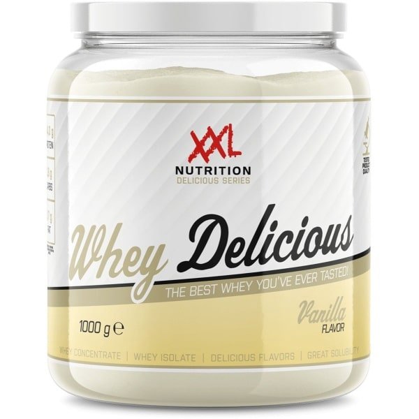 XXL Nutrition - Whey Delicious - 80% Eiwit - Vanille - Wei Eiwitpoeder met BCAA & Glutamine, Proteine Poeder, Eiwit shake, Whey Protein - Diverse Smaken - 1000 gram (33 shakes)