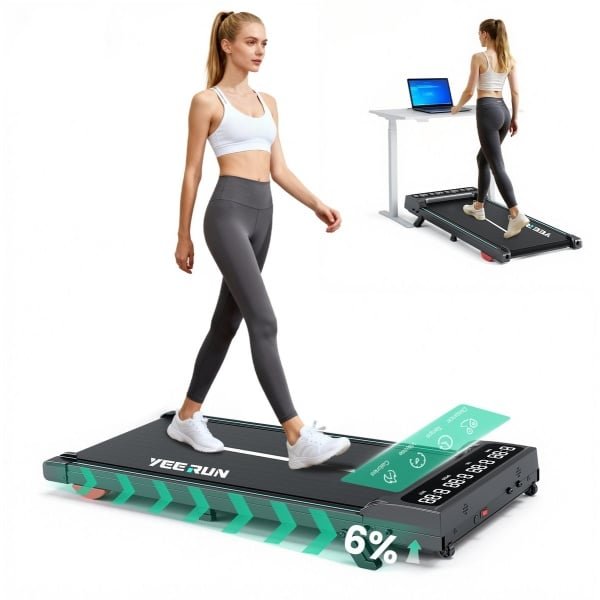 YEE RUN Loopband - Walking Pad - Met 6% Hellingfunctie - 1-6km/u Snelheidsbereik - max. draagvermogen 135 kg - Afstandsbediening en LED-scherm - Treadmill - voor thuis en op kantoor.