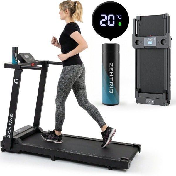 Zentriq Rise Loopband - Loopband Inklapbaar - Met LED Fles - 1-8 km/u Schokabsorberende Loopband met LED Display - Met Flessenhouder - Rolbaar & Draagbaar voor Thuisgebruik - Walking Pad - Wandelband
