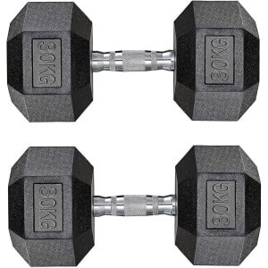 Zeshoekige Halters - Krachttraining Gewicht - Thuis Fitness - Antislip Roestbestendig - 2 x 30 kg - Zwart