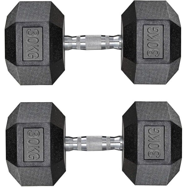 Zeshoekige Halters - Krachttraining Gewicht - Thuis Fitness - Antislip Roestbestendig - 2 x 30 kg - Zwart