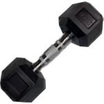 Zeshoekige halter met chromen handvat en rubberen coating, ideaal voor krachttraining