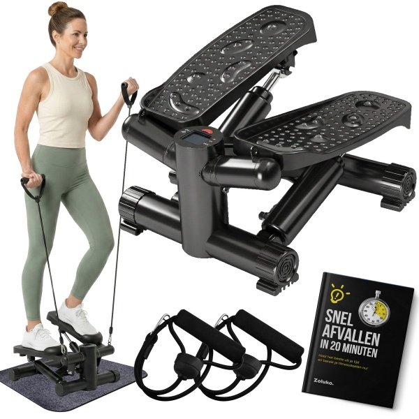 Zoluko Stepper met Weerstand - Inclusief Weerstandsbanden en E-Book - Stepper Fitness - Fitness Step - Mini Stepper - Step Fitness - Aerobic Step - Step - Stepper Fitnessapparaat - Hometrainer - Zwart