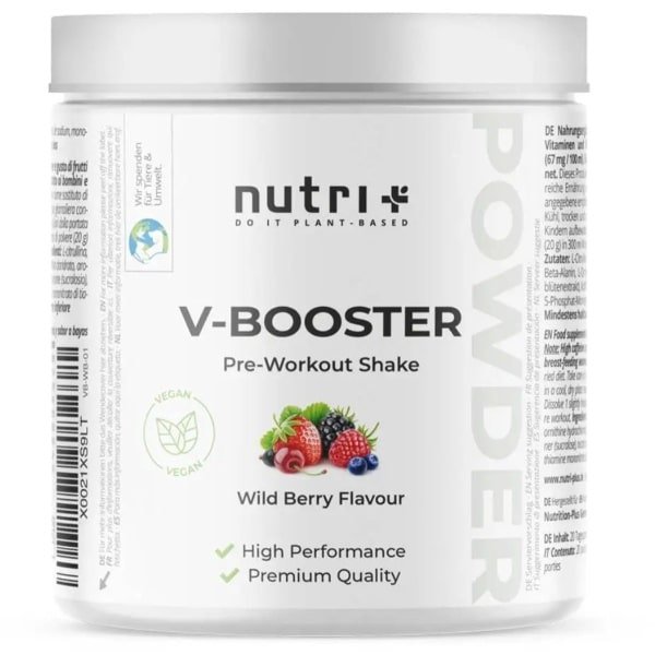 nutri+ Vegan Pre-workout: V-BOOSTER 400 g - smaak: Wild Berry