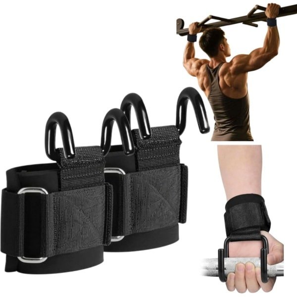 1 paar - Gewichthefhaken - Draagvermogen 150 kg - Polsband - Optrekhaken - 38*6,5*7 cm - Geschikt voor halter, deadlift, optrekken en krachttraining; beschermt de polsen; unisex - Zwart