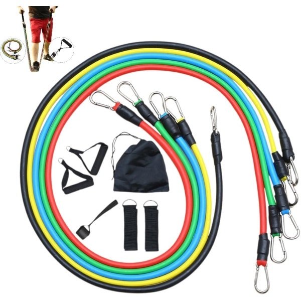 11 stuks - Weerstandsbanden met handvatten - polsbanden - sets weerstandsbanden - weerstandsbanden voor krachttraining - fitnessapparatuur - 5 weerstandsniveaus (10, 15, 20, 25, 30 lbs) - trainingsbanden voor weerstandstraining