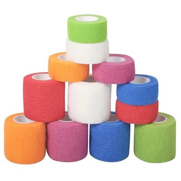 12 rollen Crossfit-tape, 5 cm x 4,5 m & 2,5 cm x 4,5 m, cohesive elastische plakband, zelfklevend, sport voor eerste hulp, sportblessures, enkels (6 kleuren)