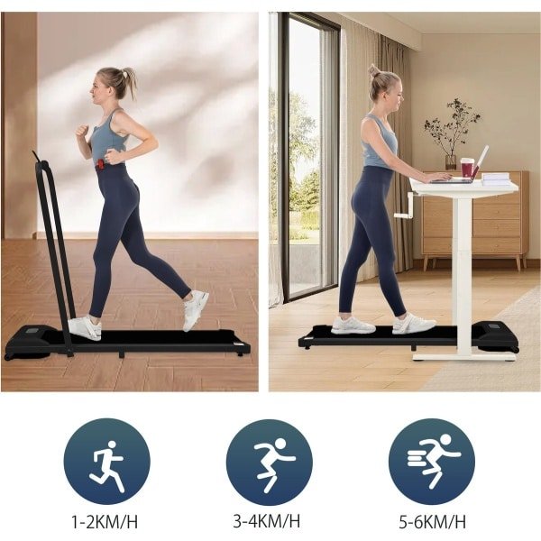 2-in-1 Inklapbare Loopband & Wandelpad - 1-6 km/u - Met Bluetooth Speaker & Afstandsbediening - Zwart