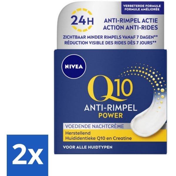 2 x NIVEA - Nachtcrème - Q10 POWER Anti-Rimpel - Voor alle huidtypen - Met Q10 & Creatine - 50 ml - Nivea Q10 - Anti-rimpel Crème - Nachtcrème - Rimpels Verminderen - Fijne Lijntjes