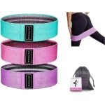 3 elastische fitness banden - niet-slip - elastisch - fitness - pilates - krachttraining - bodybuilding - yoga - squats - crossfit - groen - roze - paars - 8 cm