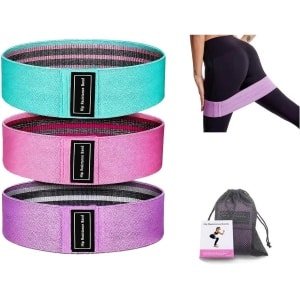 3 elastische fitness banden - niet-slip - elastisch - fitness - pilates - krachttraining - bodybuilding - yoga - squats - crossfit - groen - roze - paars - 8 cm