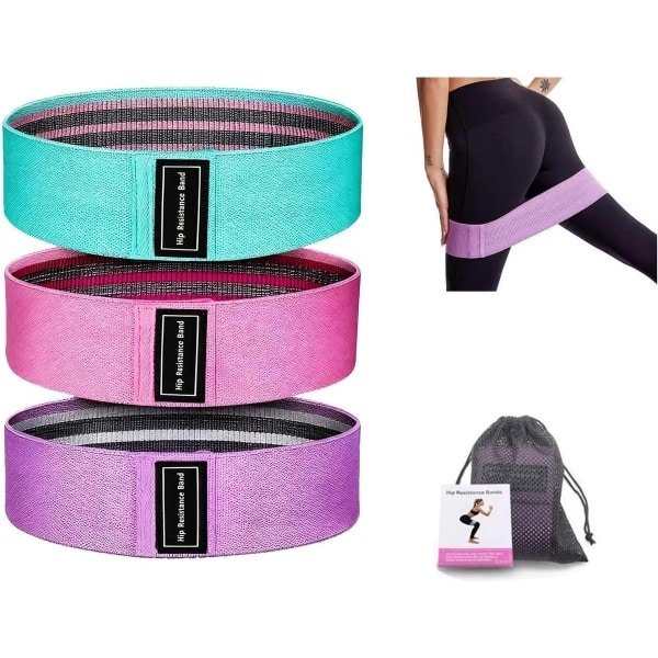 3 elastische fitness banden - niet-slip - elastisch - fitness - pilates - krachttraining - bodybuilding - yoga - squats - crossfit - groen - roze - paars - 8 cm