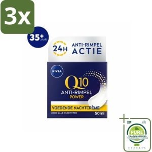 3 x NIVEA - Nachtcrème - Q10 POWER Anti-Rimpel - Voor alle huidtypen - Met Q10 & Creatine - 50 ml - Grootverpakking - Nivea Q10 - Anti-rimpel Crème - Nachtcrème - Rimpels Verminderen - Fijne Lijntjes