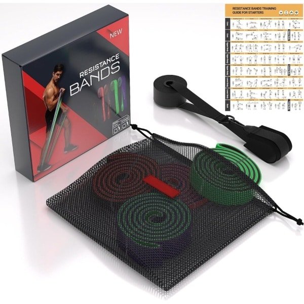 4 Stuks Weerstandsbanden met Deuranker en Opbergtas - Fitnessband - Tweezijdig - Krachttraining - Fysiotherapie - Thuis Sporten - Elastische Banden - Voor Vrouw en Man