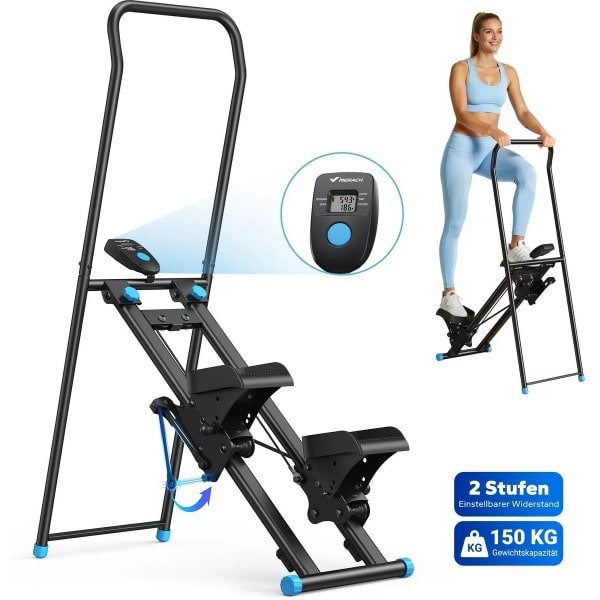 Archi Stepper Fitness Apparaat - Opvouwbare Traploopband - Met Handgrepen & LCD Display - Cardio Trainer voor Thuisgebruik - Zwart