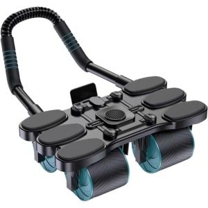 Buikroller Vierwieler - Ab Roller Wiel - Krachttraining Buikspieren - Automatische Rebound Functie - 32 cm - Zwart
