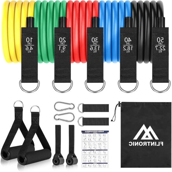 Complete Weerstandsband Set met 5 TPE Fitness Tubes, Handvatten, Enkelriemen en Deurankers voor Krachttraining, Pilates en Yoga