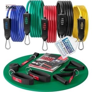 Complete weerstandsbanden set voor krachttraining - 5 tubes met verschillende weerstanden, handvatten en accessoires