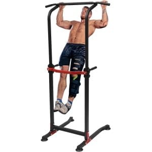 Dipstation Optrekstang - Krachttraining Thuistraining - Lichaamsgewicht Training - Verstelbare Hoogte - 210 cm - Zwart Rood