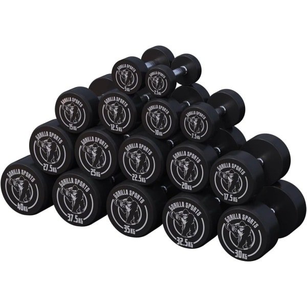 Dumbellset Gietijzer - Halterset Rubber - Krachttraining Thuis - Omhulde Kern - 2 x 15 kg - Zwart