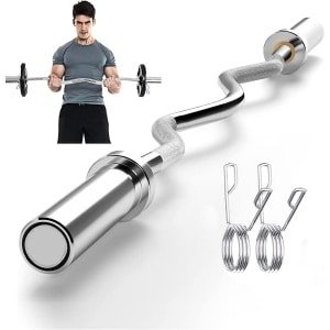 EZ-curlstang 120 cm olympisch 100 kg - Stalen buis 5 cm diameter met zwenkklemmen voor krachttraining