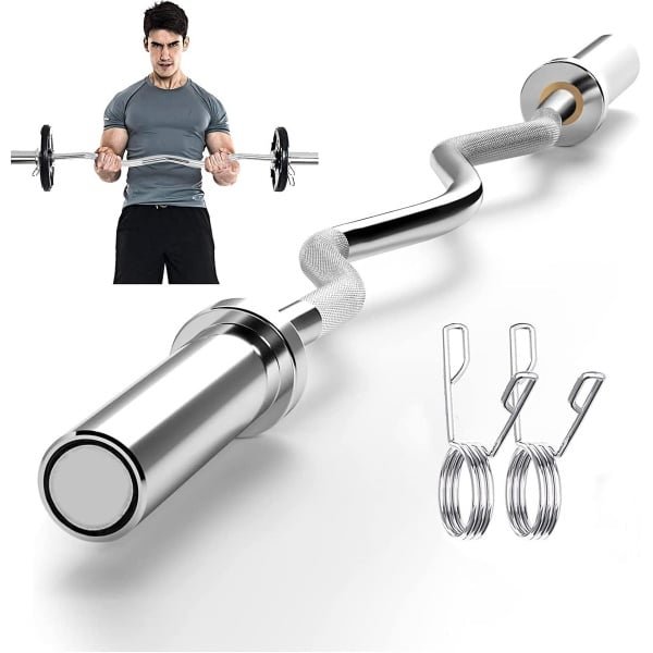 EZ-curlstang 120 cm olympisch 100 kg - Stalen buis 5 cm diameter met zwenkklemmen voor krachttraining