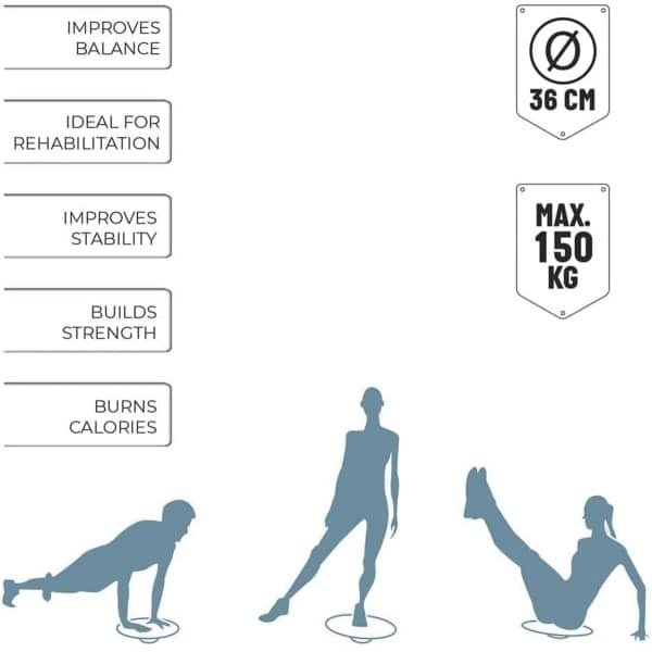 Evenwichtsbord - Wiebelplank voor Evenwichts- en Krachttraining - 36 cm - Zwart/Blauw