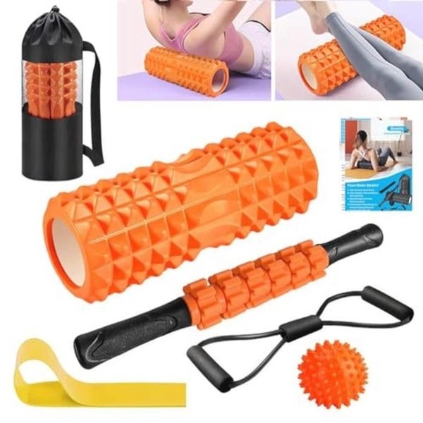 Fasciarol set met massageroller, weerstandsbanden, krachttraining en massagebal voor yoga en pilates - 33 cm
