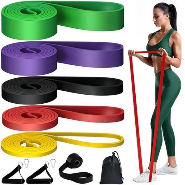 Fitness Bands Set van 5, Weerstandslevels, Gymnastiekband, Pull-Up Band, Weerstandsbanden voor Yoga, Pilates, Training, Fysiotherapie, Pull-Up Hulp, Krachttraining voor Mannen en