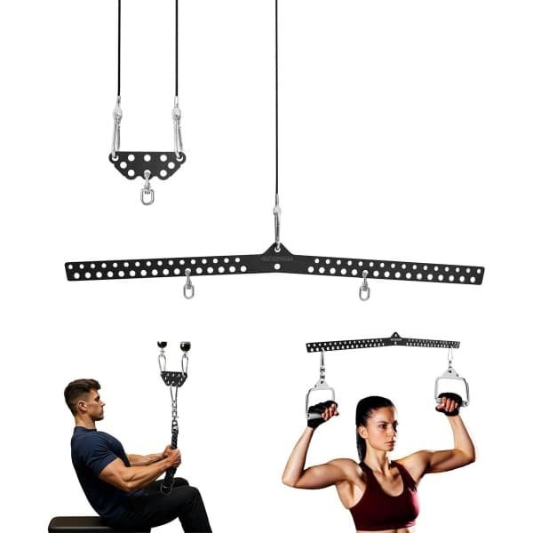 Fitness Bar - Kabelmachine Opzetstuk - Krachttraining Uitbreiden - 360 Graden Roterende Adapter - 38x6 Inch - Zwart