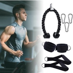Fitness Trektouwset - Kabel Machine Accessoire - Krachttraining Thuis - Antislip Handgrepen - Lange Touwen - Zwart