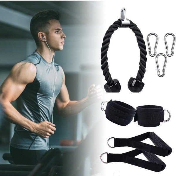 Fitness Trektouwset - Kabel Machine Accessoire - Krachttraining Thuis - Antislip Handgrepen - Lange Touwen - Zwart