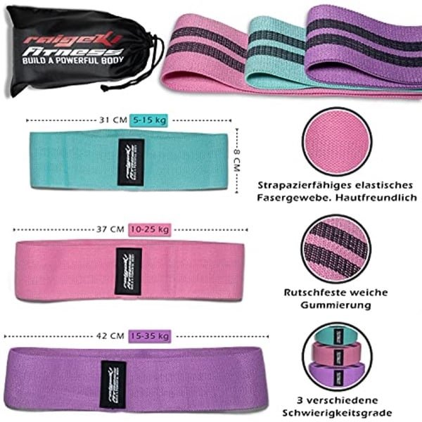 Fitnessband Set van 3 - Weerstandsbanden voor Krachttraining en Fitness