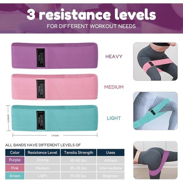 Fitnessbanden Set - 3-delige Heup- en Weerstandsbanden met Antislip Design voor Yoga, Pilates en Krachttraining